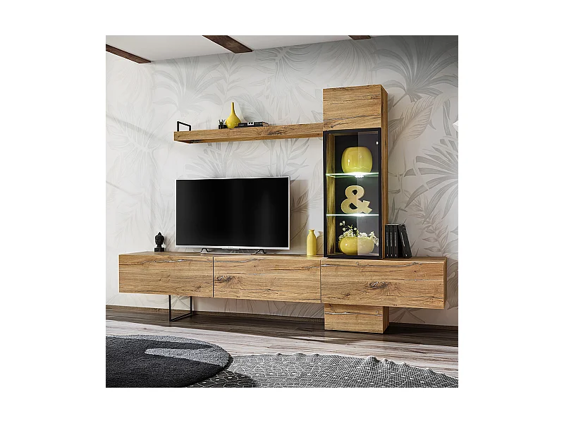 Parete attrezzata design moderno con vetrina 240x170 rovere PAP140