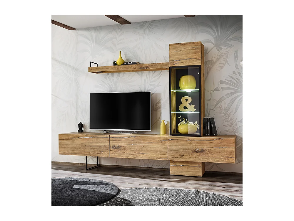 Parete attrezzata design moderno con vetrina 240x170 rovere PAP140