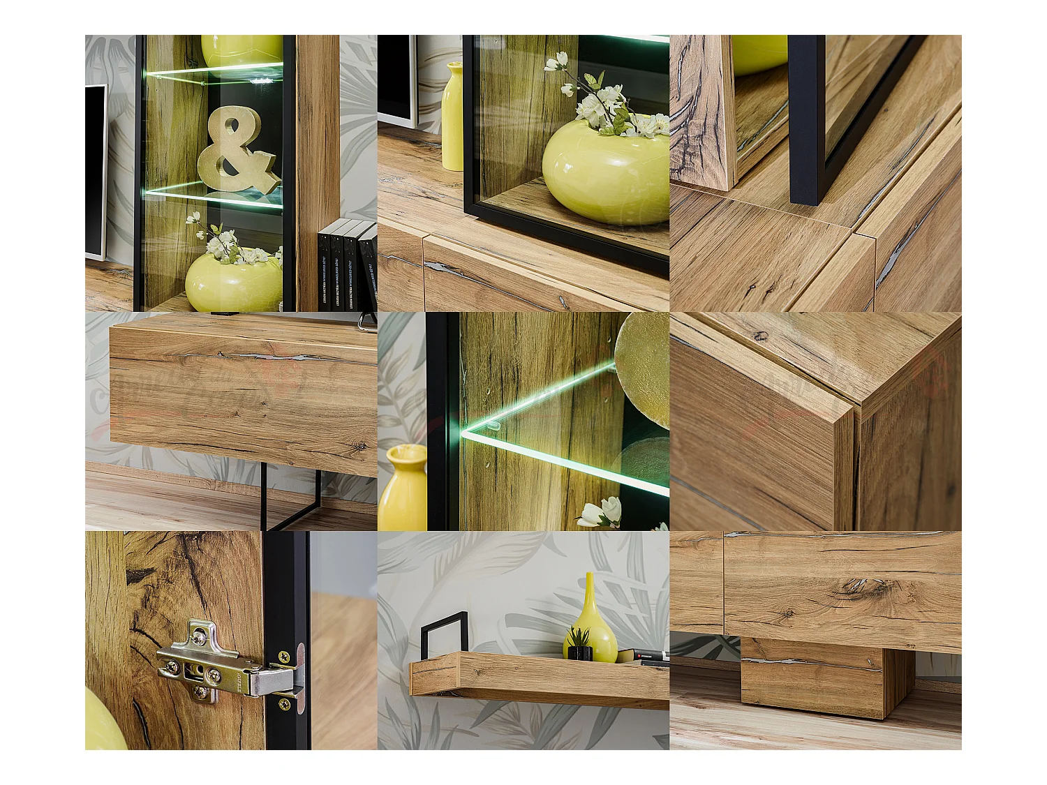 Parete attrezzata design moderno con vetrina 240x170 rovere PAP140