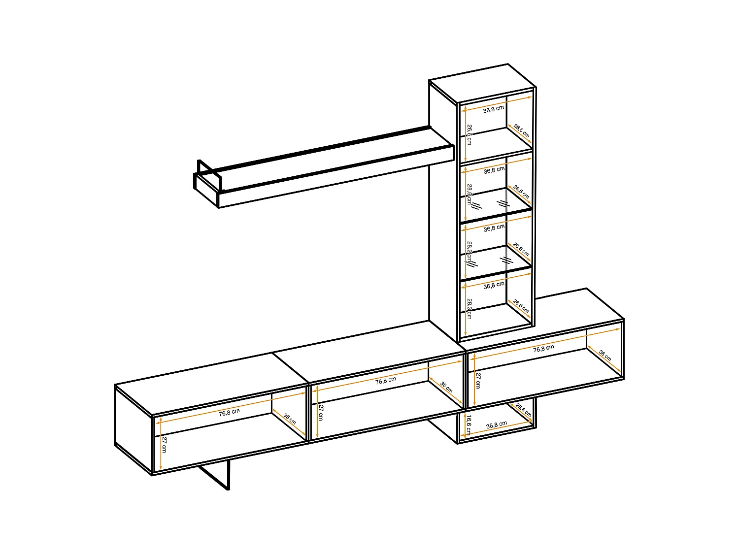 Parete attrezzata design moderno con vetrina 240x170 rovere PAP140