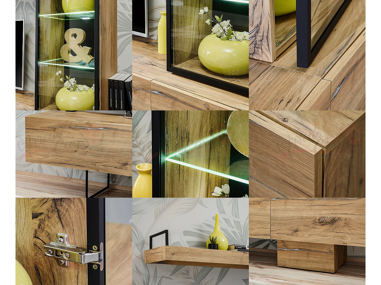 Parete attrezzata design moderno con vetrina 240x170 rovere PAP140