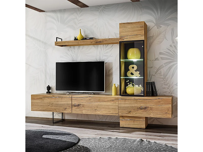 Parete attrezzata design moderno con vetrina 240x170 rovere PAP140