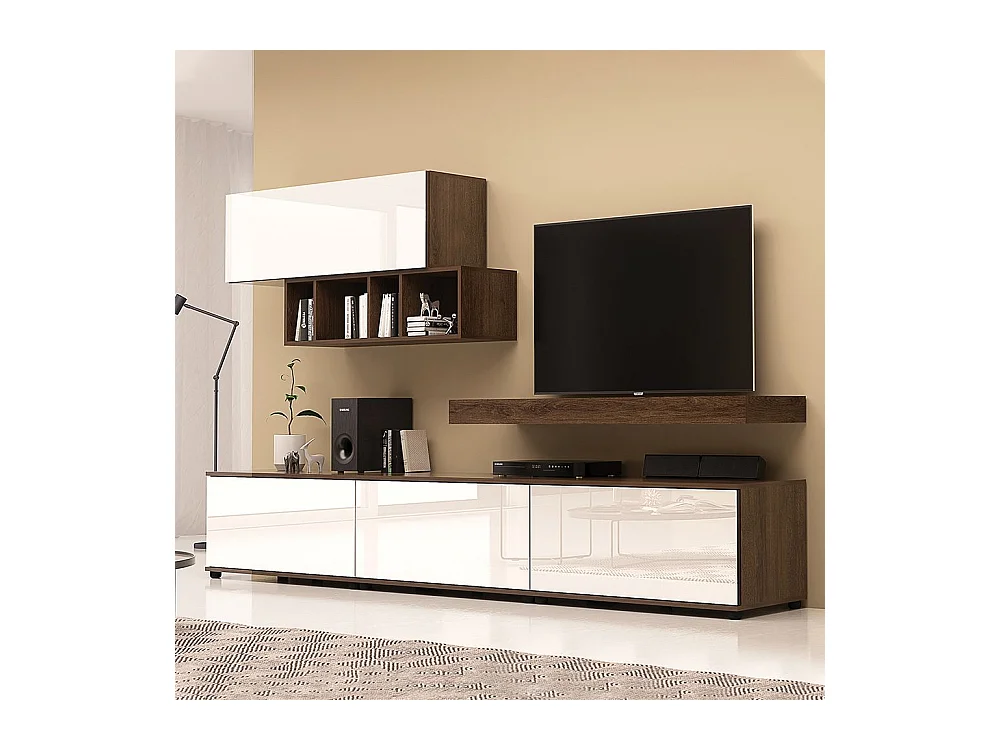 Parete attrezzata moderna noce scuro/bianco lucido SG33