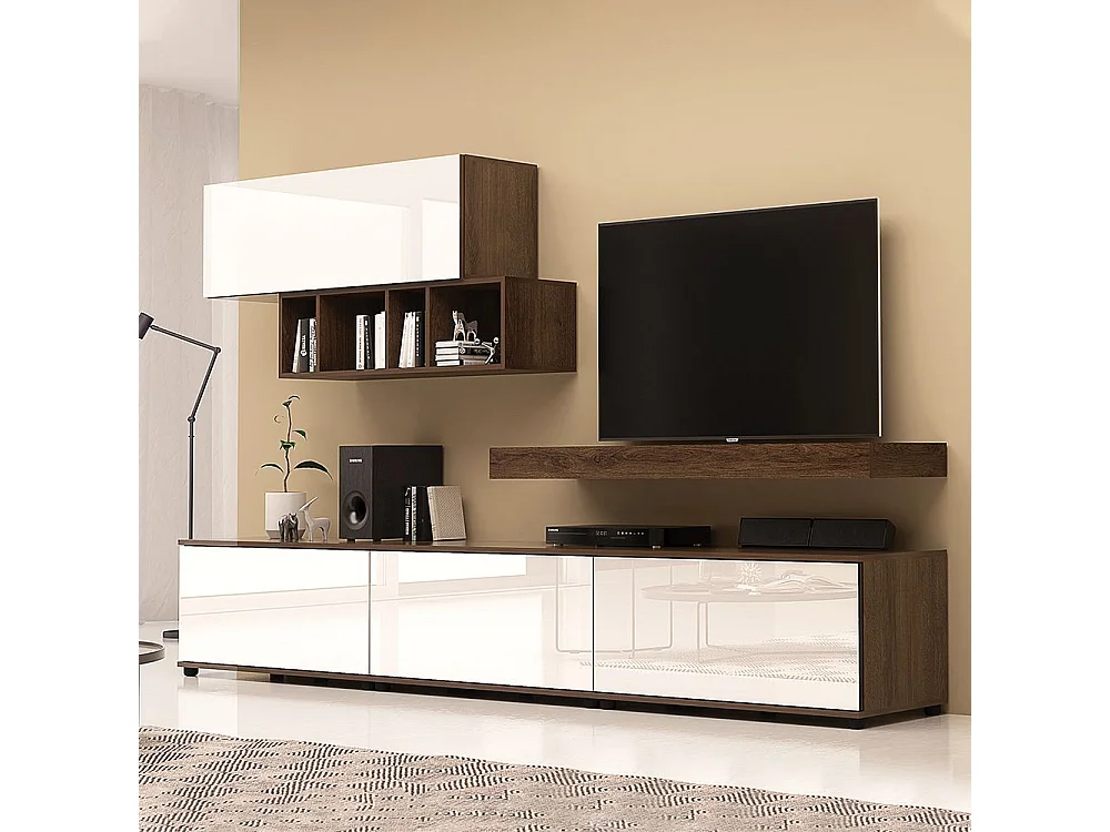 Parete attrezzata moderna noce scuro/bianco lucido SG33