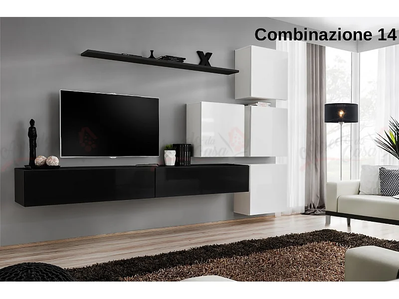 Parete attrezzata per soggiorno design moderno PAP53 310x200 nero e bianco