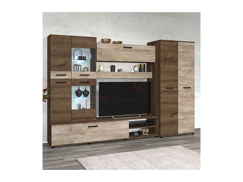 Parete attrezzata moderna con led rovere marrone/rovere sbiancato SG2