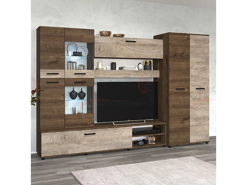 Parete attrezzata moderna con led rovere marrone/rovere sbiancato SG2