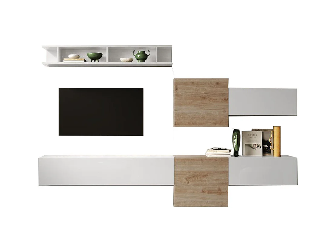 Parete attrezzata sospesa 262x185 cm bianco lucido e rovere PAL30