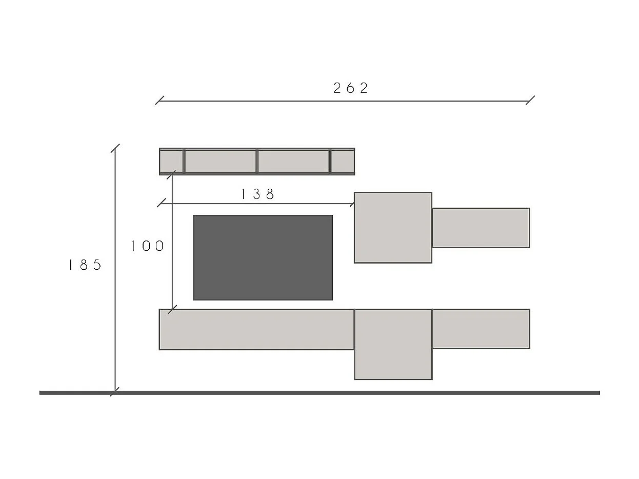 Parete attrezzata sospesa 262x185 cm bianco lucido e rovere PAL30