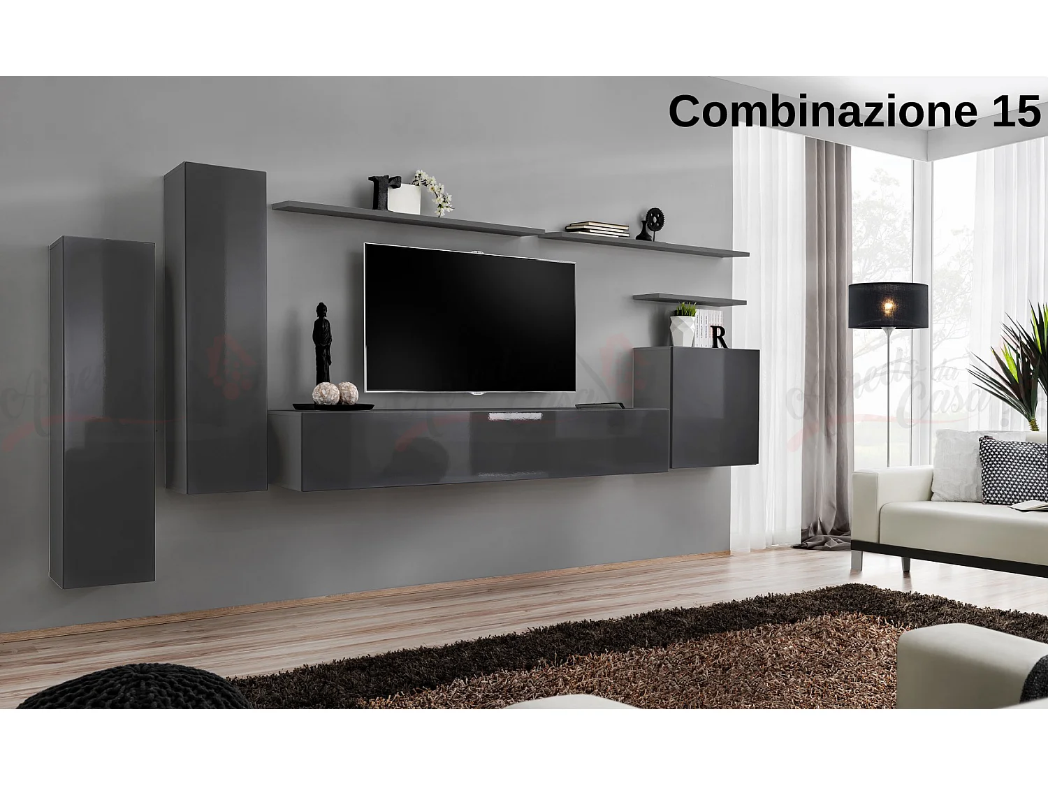 Parete attrezzata moderna sospesa PAP45 330x160 grigio