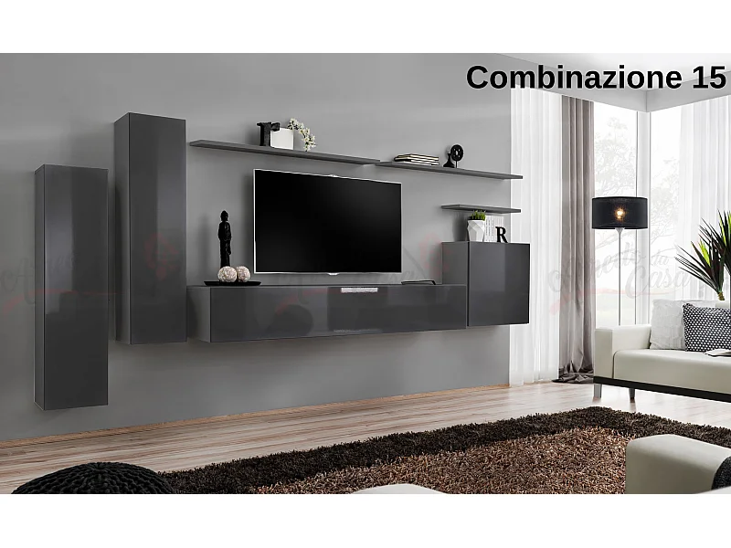 Parete attrezzata moderna sospesa PAP45 330x160 grigio
