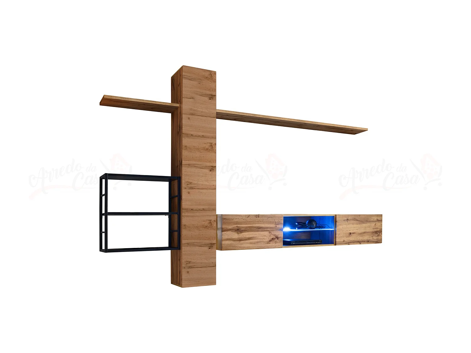 Parete attrezzata soggiorno con illuminazione led 180x270 rovere PAP77