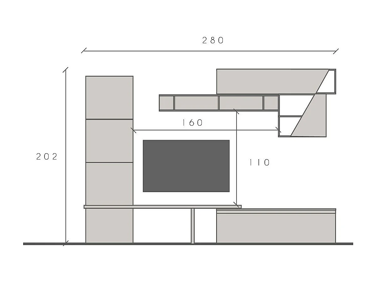 Parete attrezzata soggiorno 280x202 cm bronzo, rovere e beige PAL63