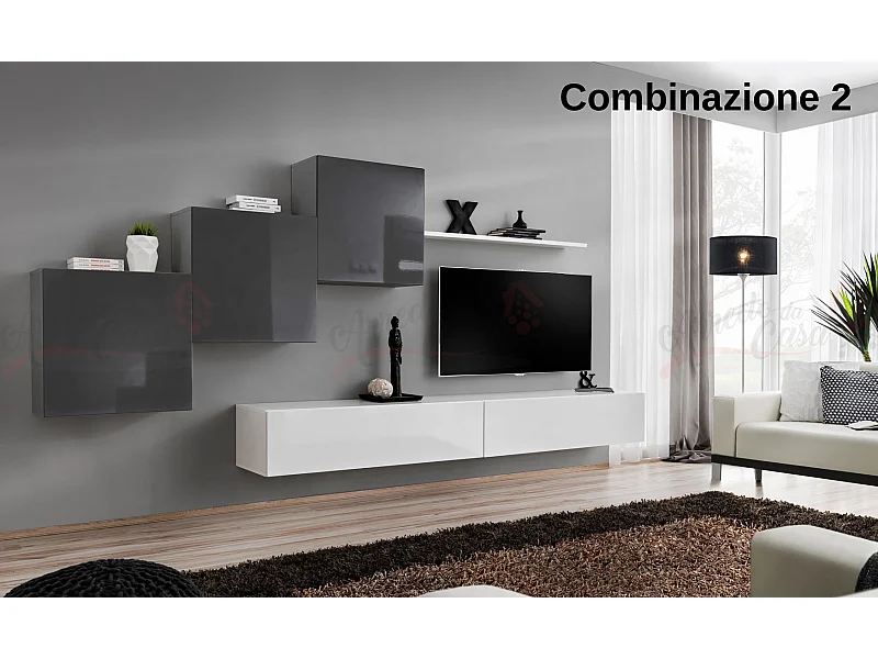 Parete attrezzata mobile TV moderna PAP54 330x160 grigio e bianco