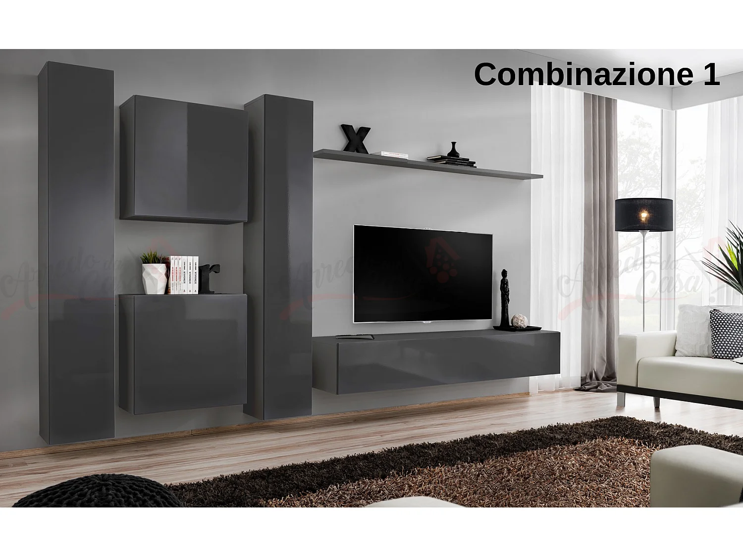 Parete attrezzata moderna sospesa PAP50 330x180 grigio