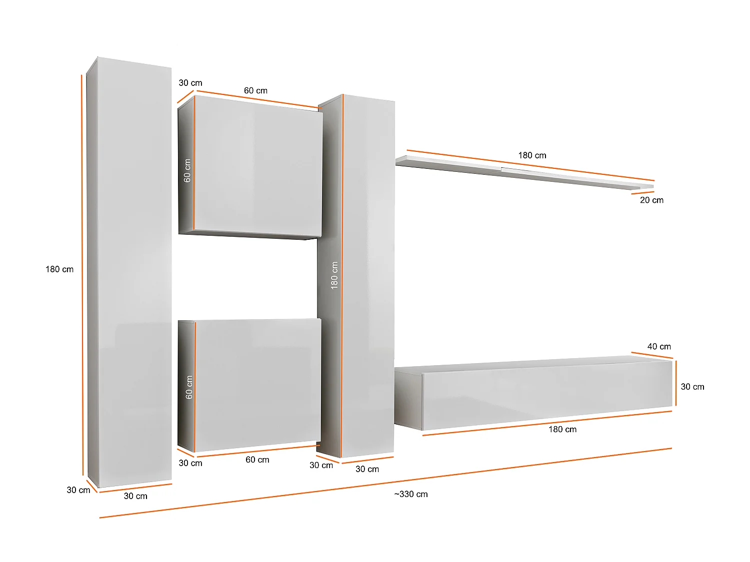 Parete attrezzata moderna sospesa PAP50 330x180 grigio