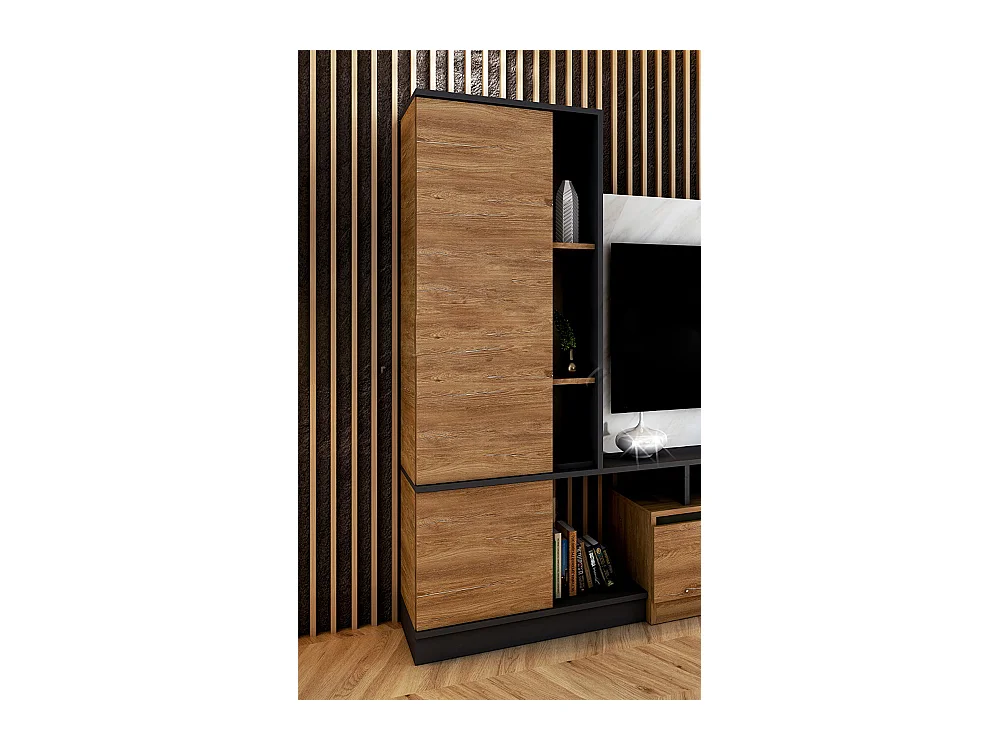 Parete attrezzata 240x185 cm nero quercia e marmo SU40