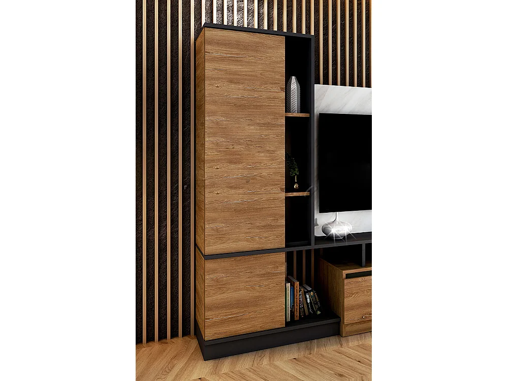 Parete attrezzata 240x185 cm nero quercia e marmo SU40