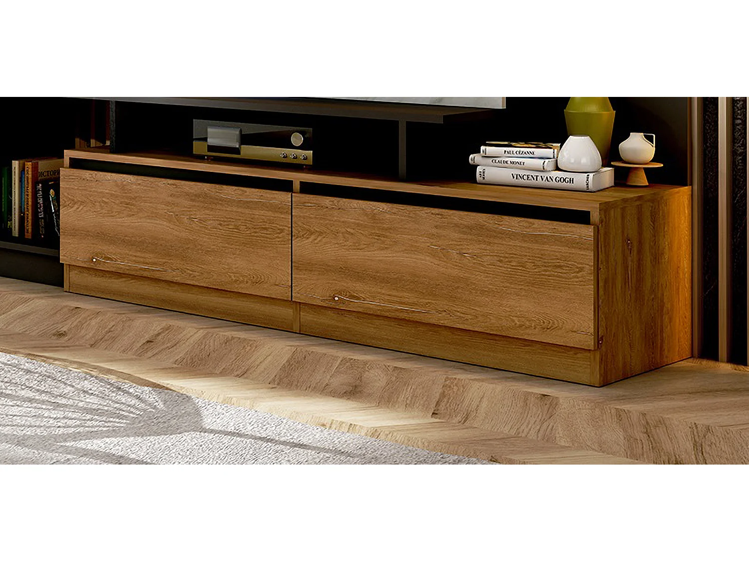 Parete attrezzata 240x185 cm nero quercia e marmo SU40