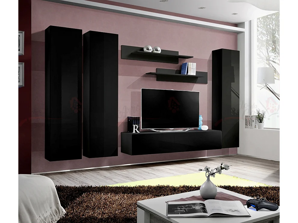 Parete attrezzata da soggiorno stile moderno PAP86 310x170 nero