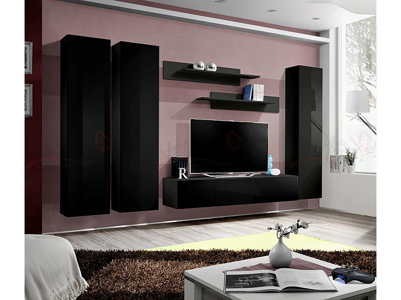 Parete attrezzata da soggiorno stile moderno PAP86 310x170 nero