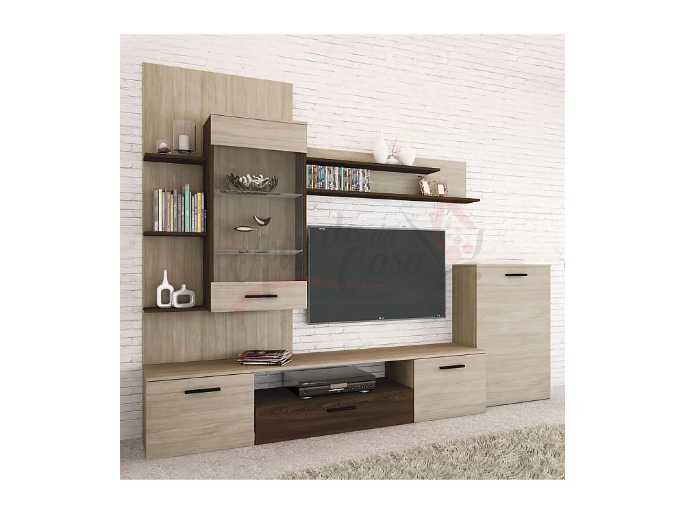 Parete attrezzata effetto legno con vetrina PAI6005 250x196 rovere e wenge