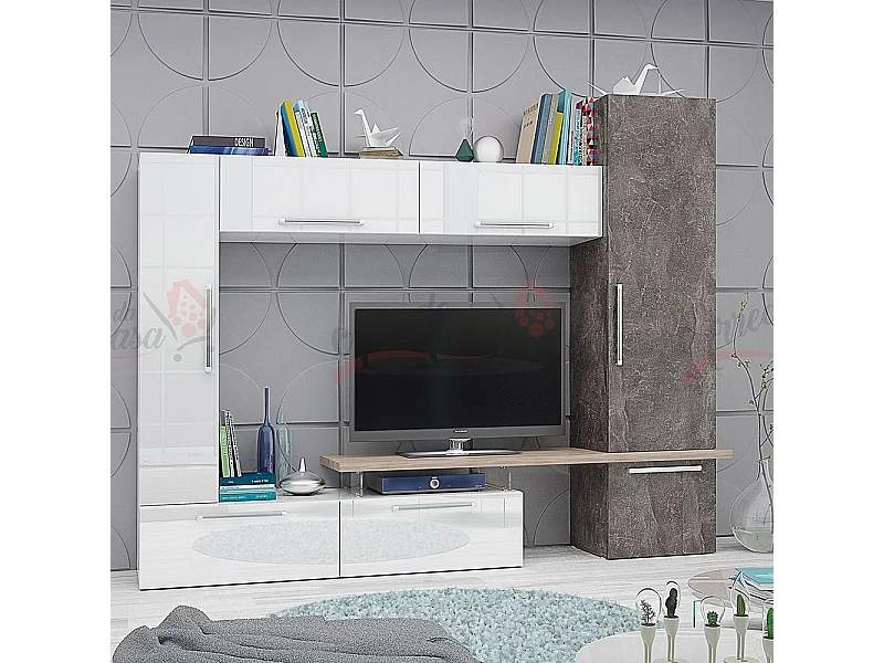 Parete attrezzata bianca, rovere e grigio SG20