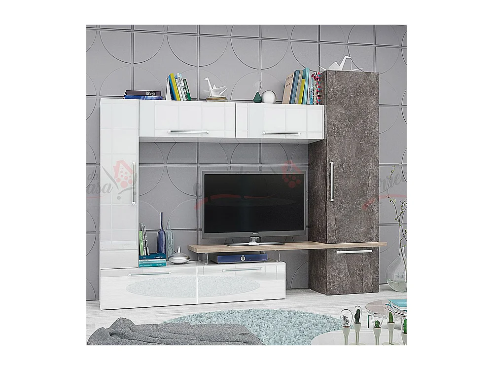 Parete attrezzata bianca, rovere e grigio SG20