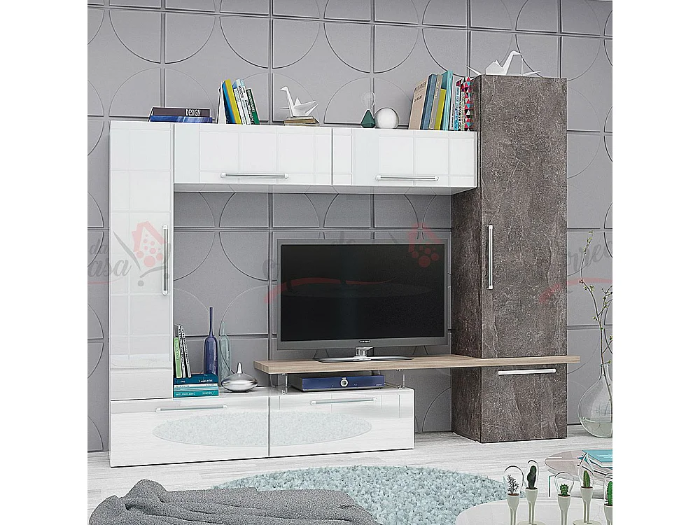 Parete attrezzata bianca, rovere e grigio SG20