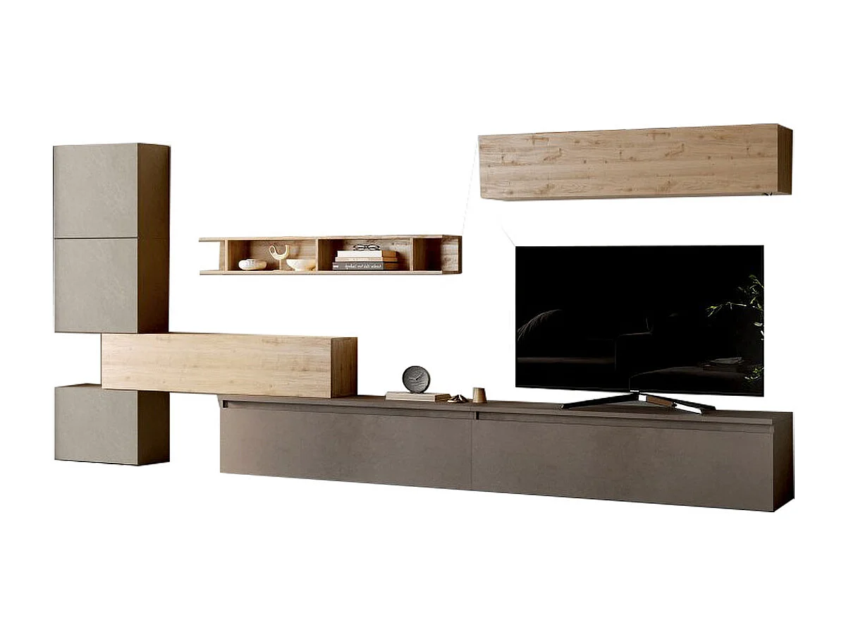 Parete attrezzata componibile 375x170 cm argilla, bronzo e rovere PAL44