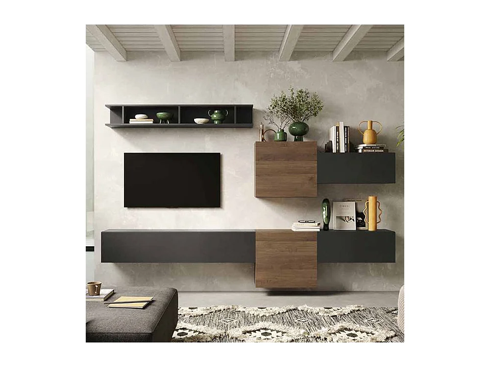 Parete attrezzata sospesa 262x185 cm bronzo e noce PAL30