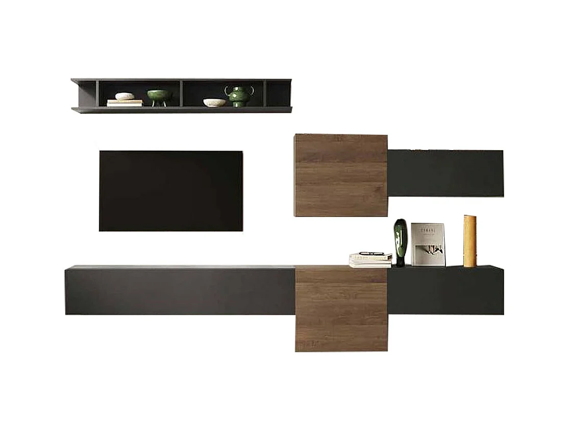 Parete attrezzata sospesa 262x185 cm bronzo e noce PAL30