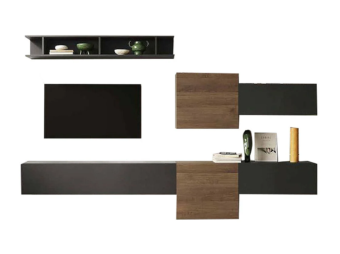 Parete attrezzata sospesa 262x185 cm bronzo e noce PAL30