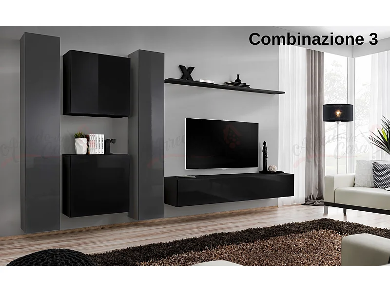 Parete attrezzata moderna sospesa PAP50 330x180 grigio e nero