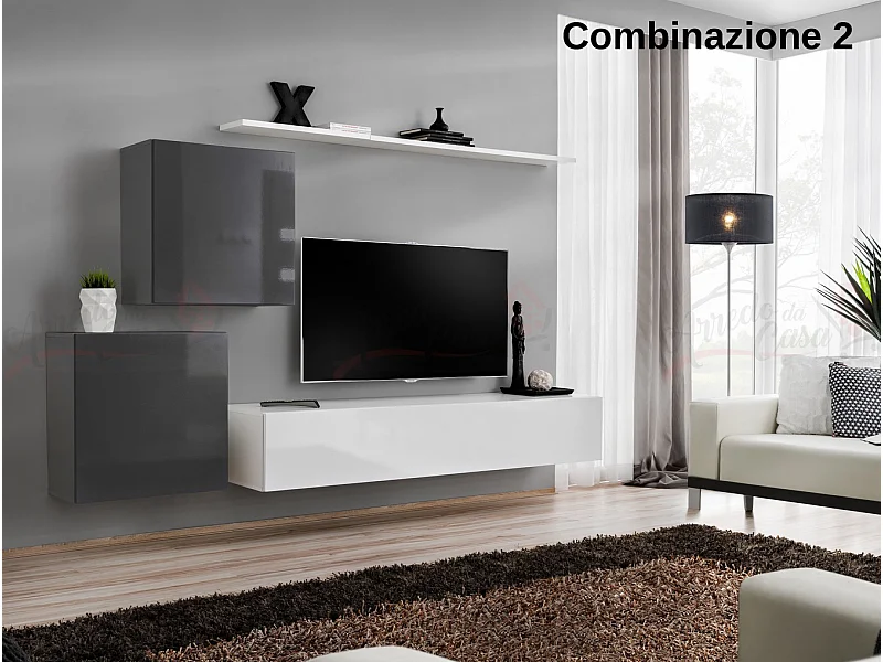 Parete attrezzata moderna mobile TV PAP49 250x150 grigio e bianco
