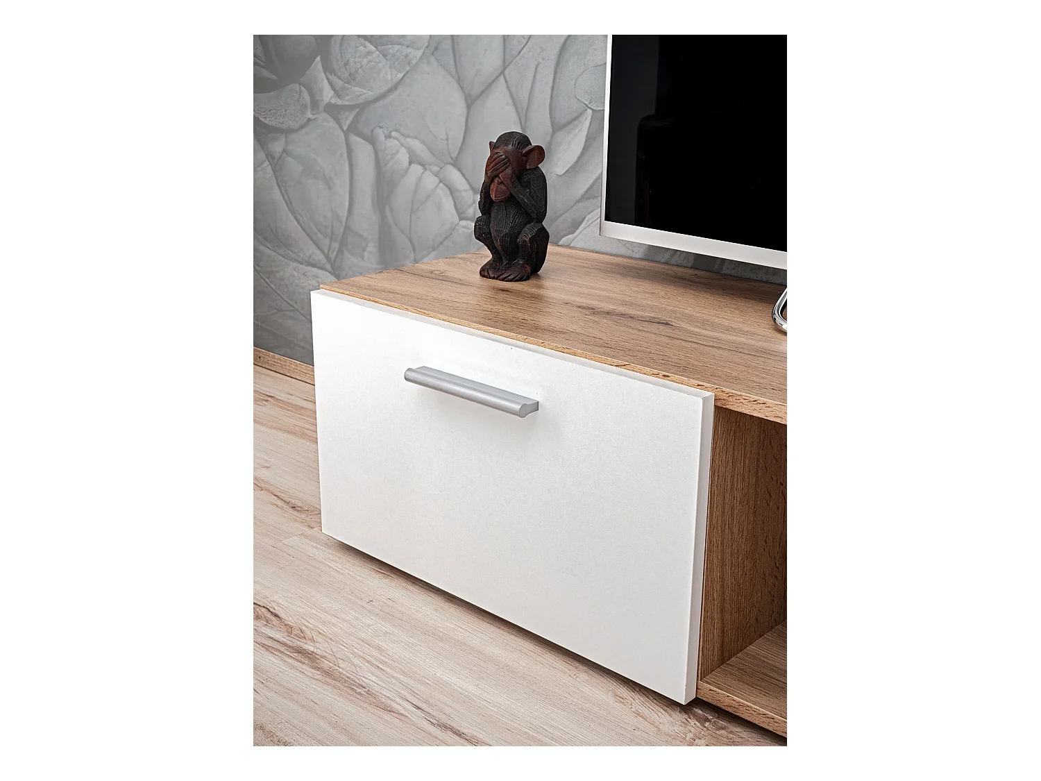 Parete attrezzata da soggiorno moderna 190x152 PAP142 rovere e bianco opaco