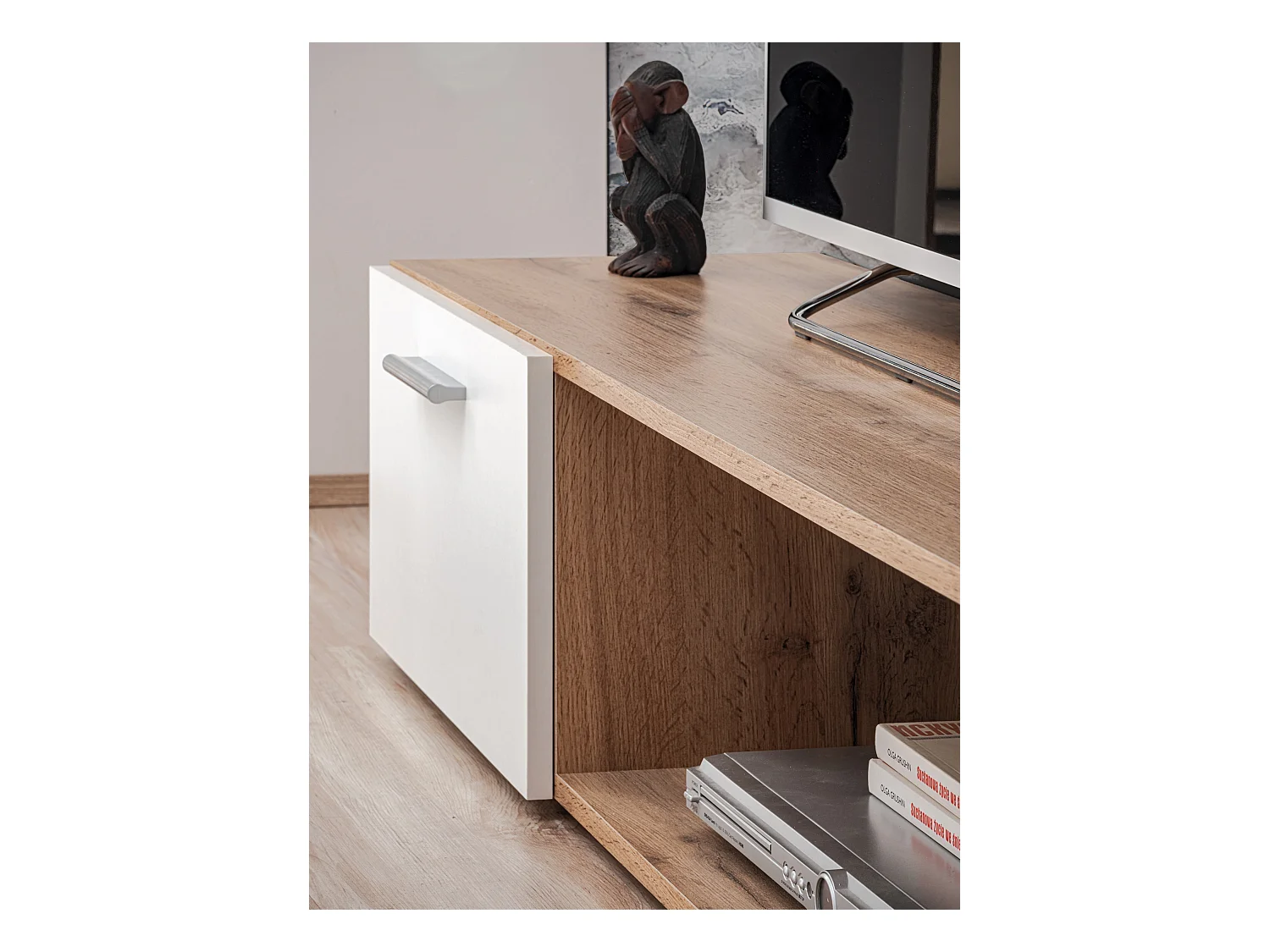 Parete attrezzata da soggiorno moderna 190x152 PAP142 rovere e bianco opaco