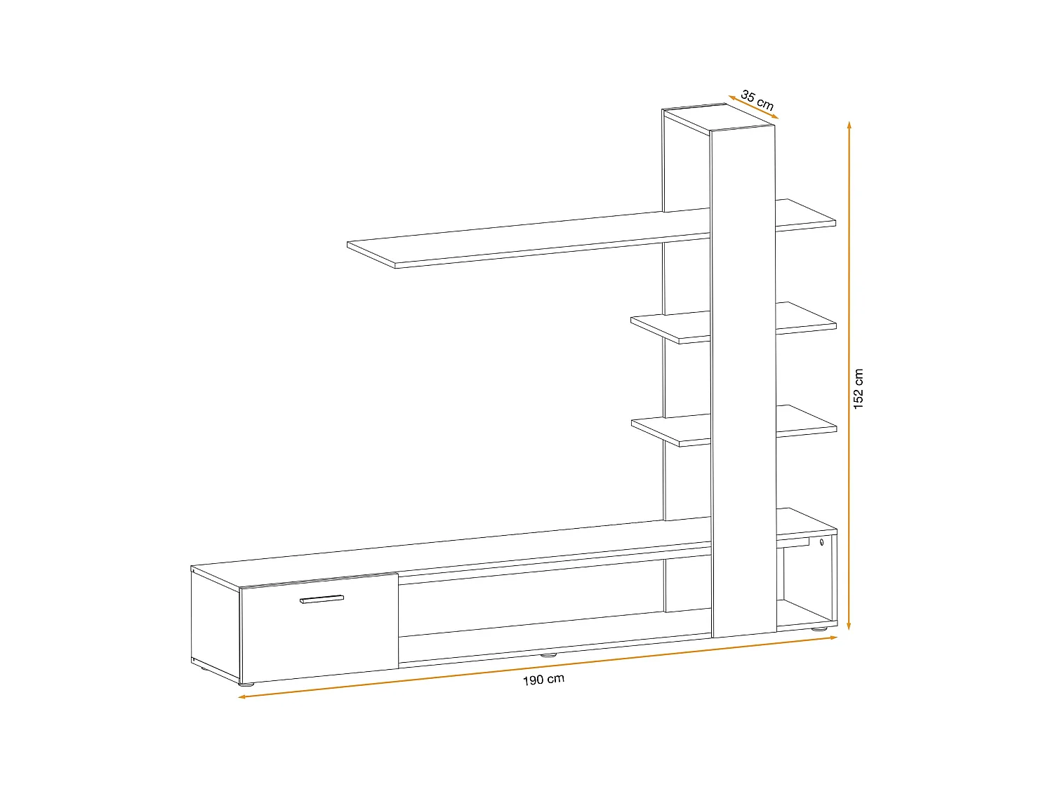 Parete attrezzata da soggiorno moderna 190x152 PAP142 rovere e bianco opaco