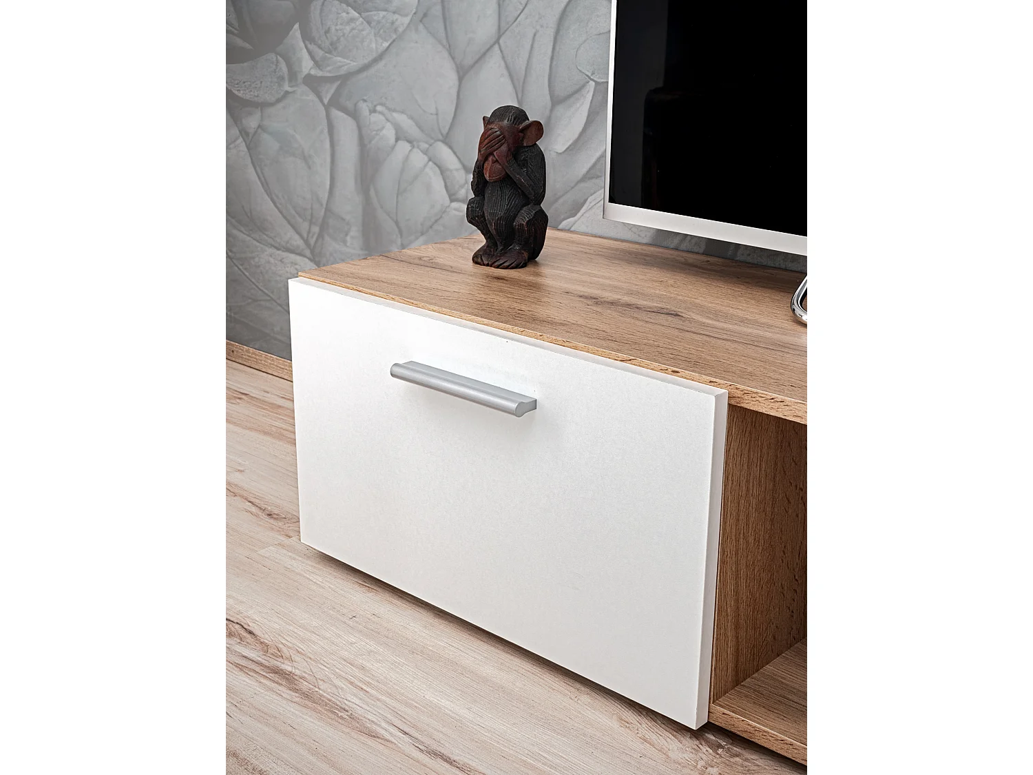 Parete attrezzata da soggiorno moderna 190x152 PAP142 rovere e bianco opaco