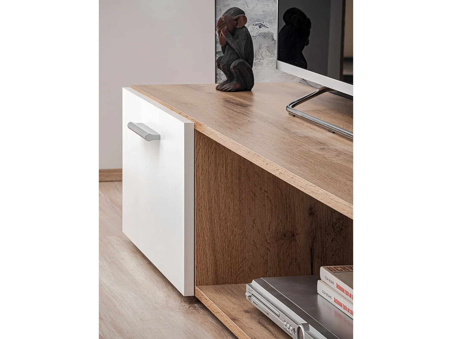 Parete attrezzata da soggiorno moderna 190x152 PAP142 rovere e bianco opaco