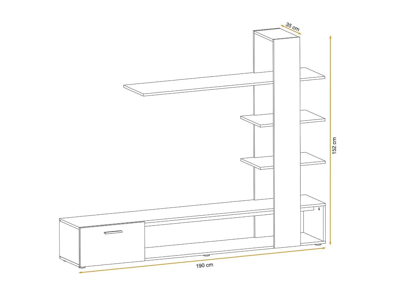 Parete attrezzata da soggiorno moderna 190x152 PAP142 rovere e bianco opaco