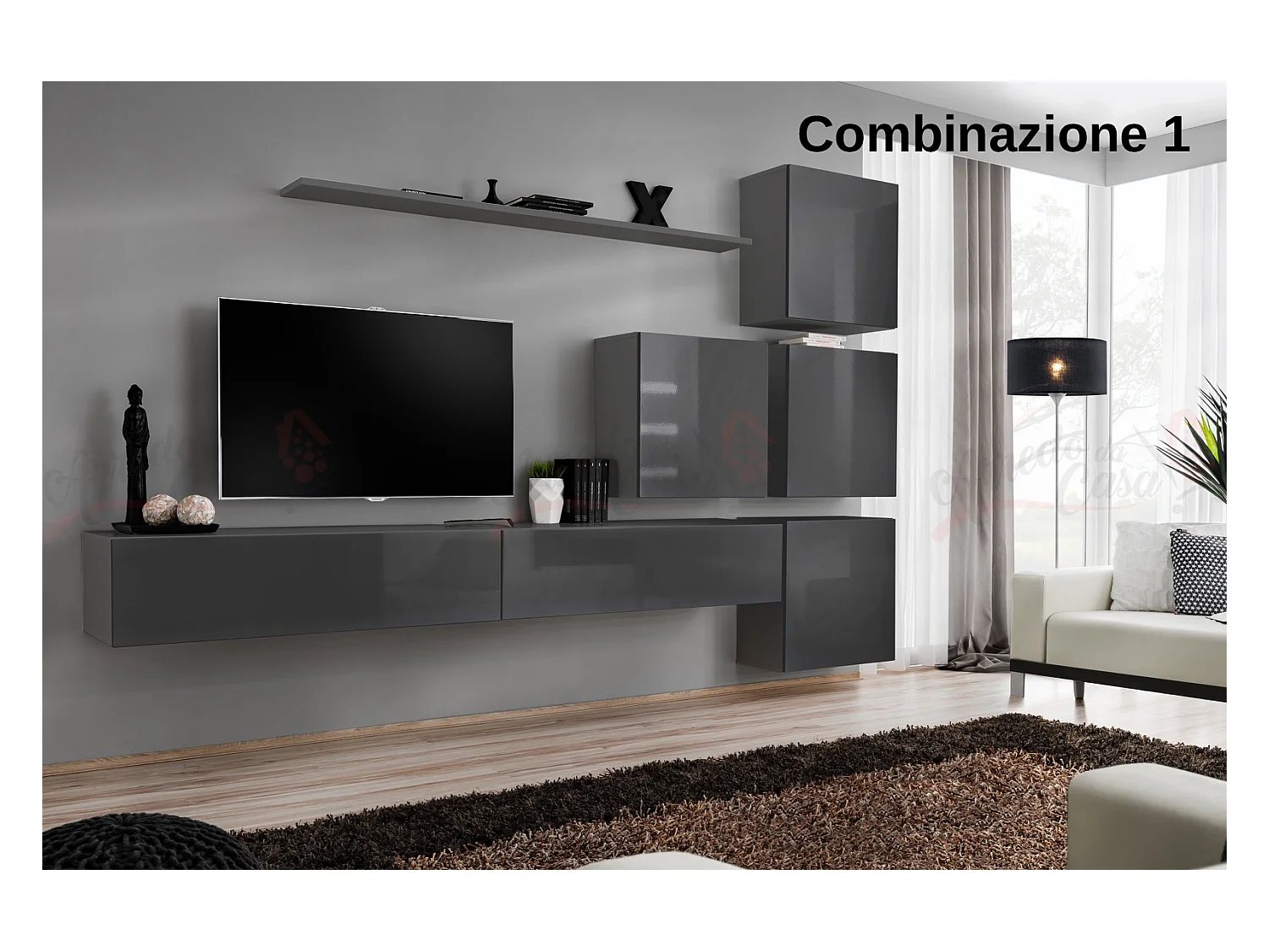 Parete attrezzata per soggiorno design moderno PAP53 310x200 grigio