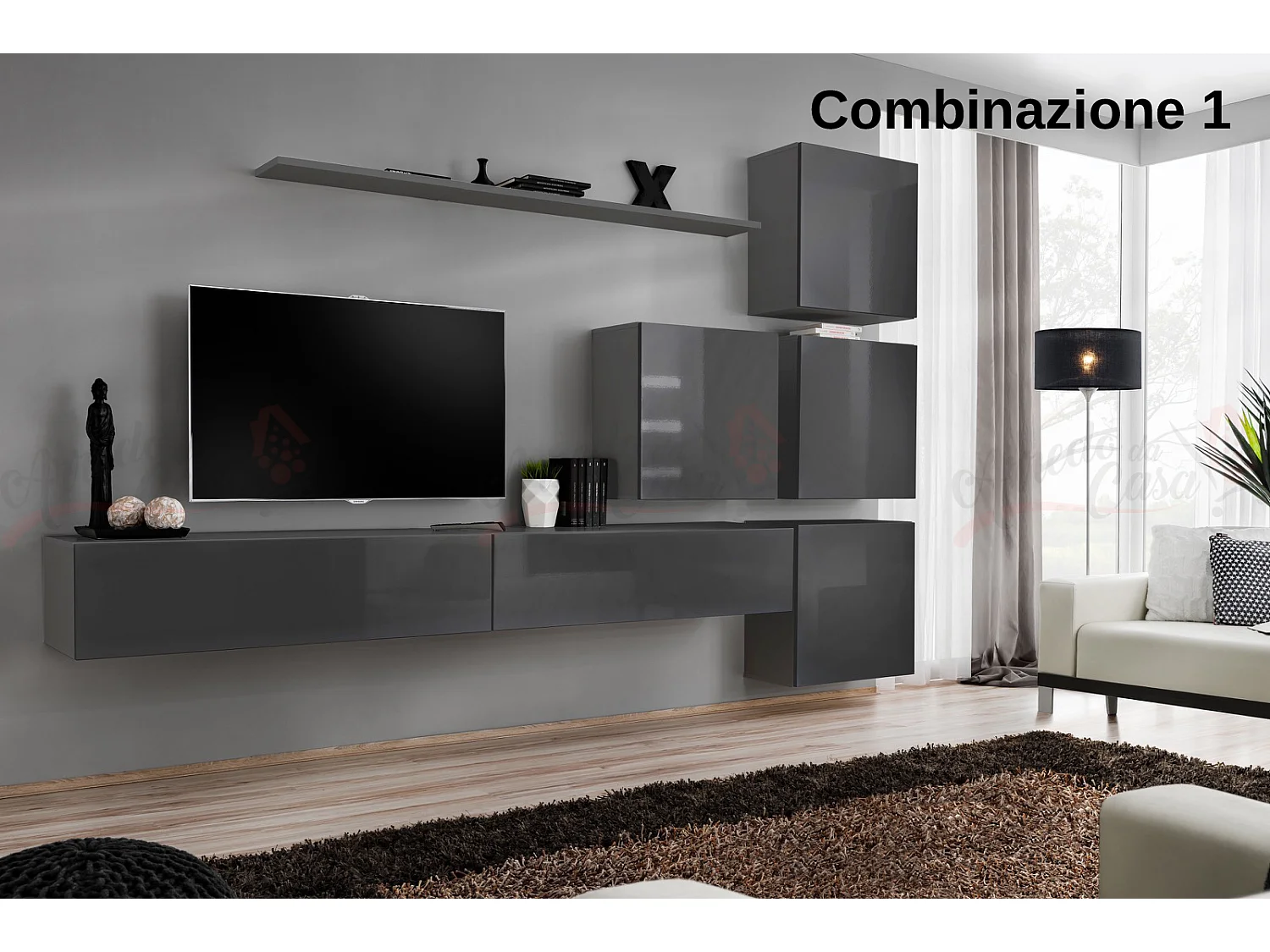 Parete attrezzata per soggiorno design moderno PAP53 310x200 grigio
