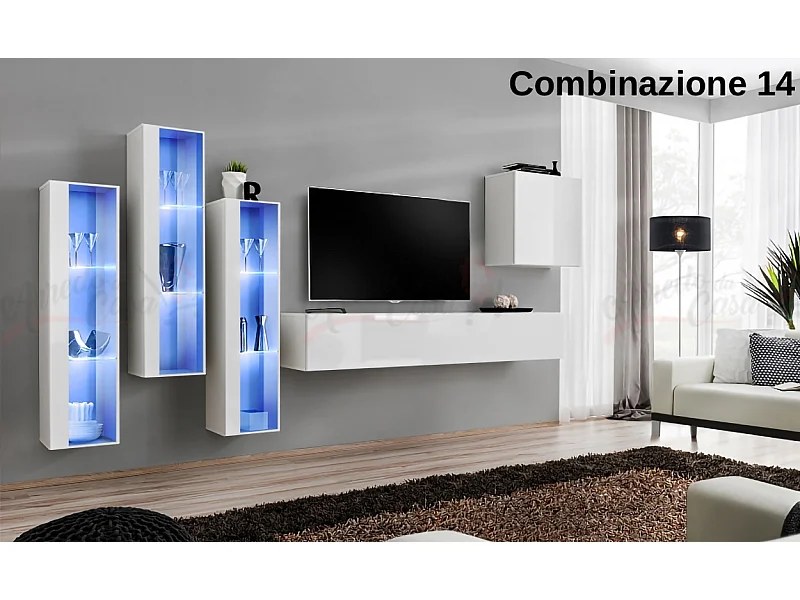 Parete attrezzata da soggiorno con luci LED 270x160 bianco PAP57