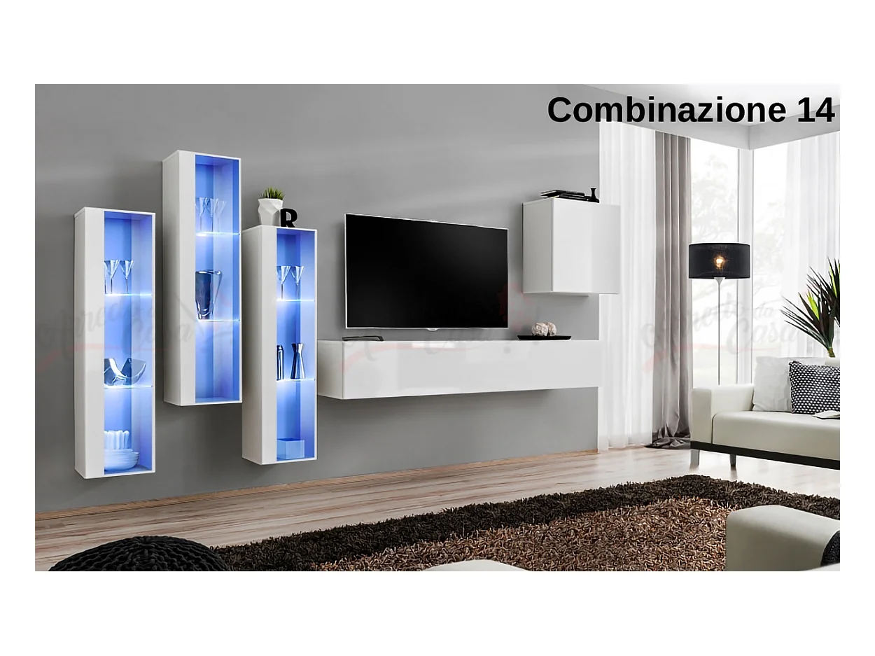 Parete attrezzata da soggiorno con luci LED 270x160 bianco PAP57