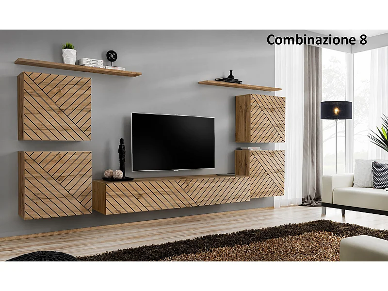 Parete attrezzata sospesa stile moderno PAP48 320x150 rovere