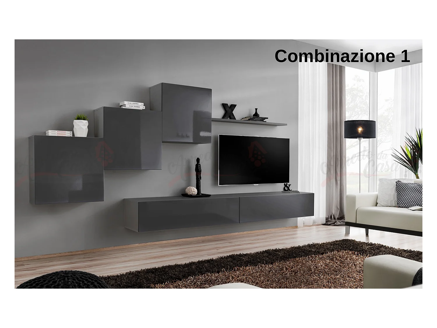 Parete attrezzata mobile TV moderna PAP54 330x160 grigio