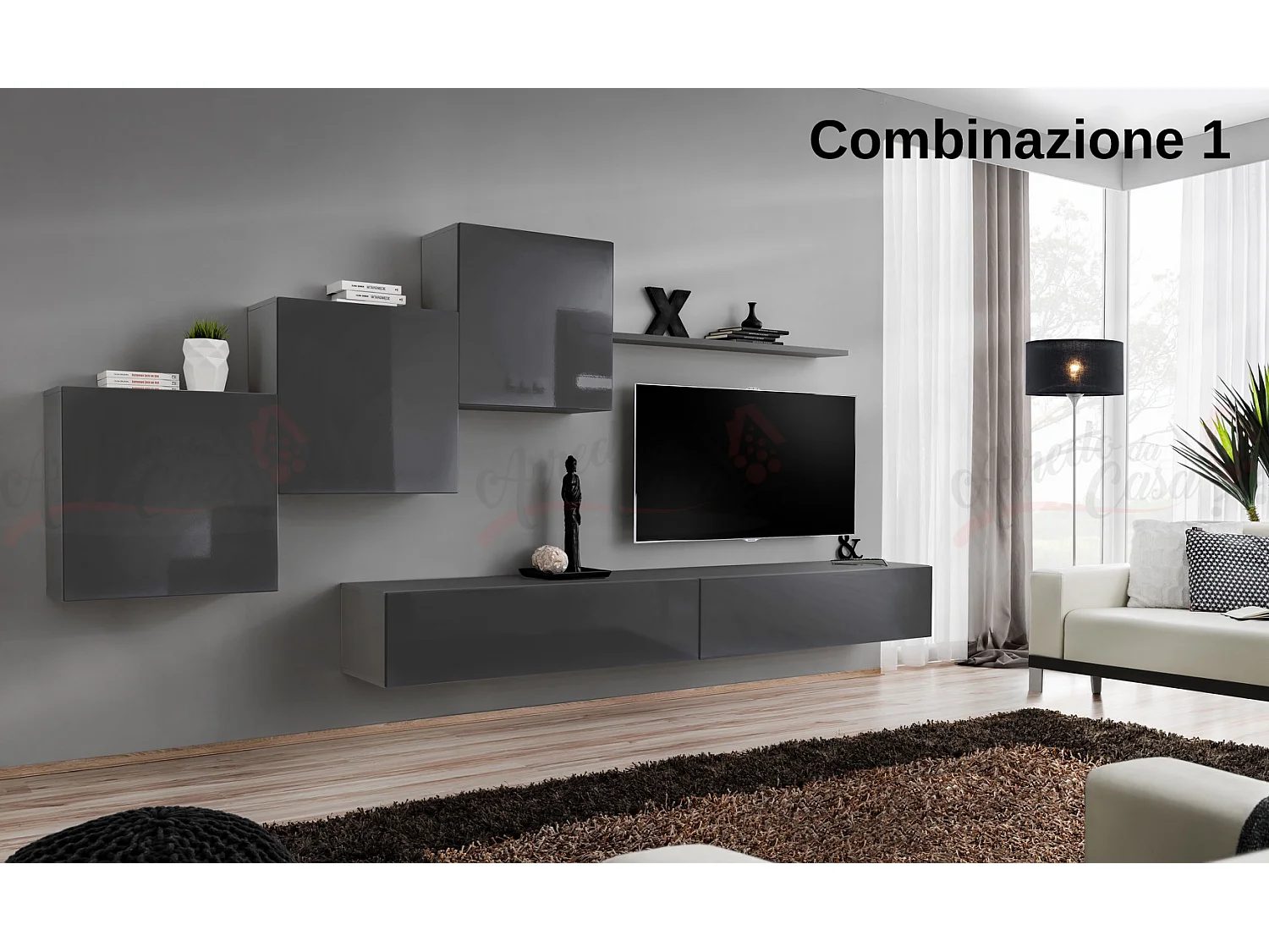 Parete attrezzata mobile TV moderna PAP54 330x160 grigio