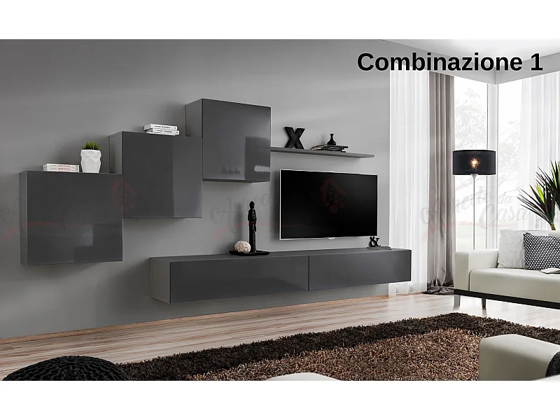 Parete attrezzata mobile TV moderna PAP54 330x160 grigio