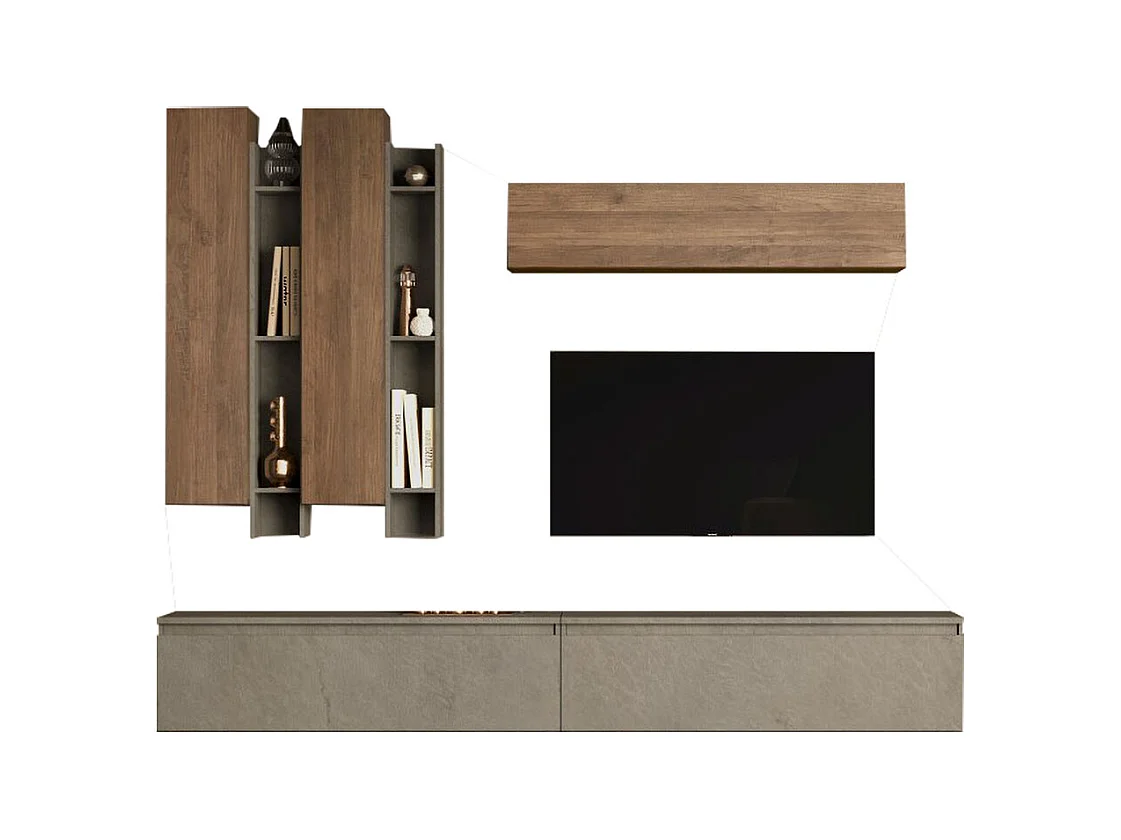 Parete attrezzata moderna 276x210 cm argilla e noce PAL13